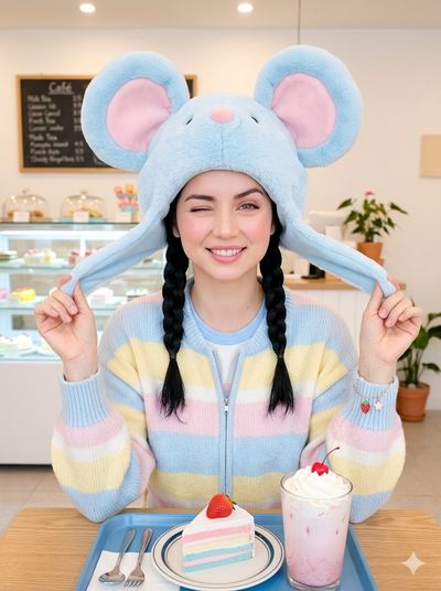 Playful Café Portrait in Pastel Comfort