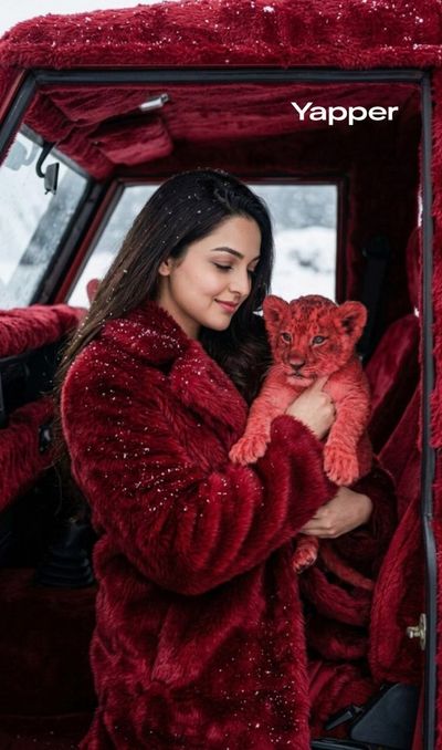 Crimson Elegance: A Surreal Winter Fashion Portrait