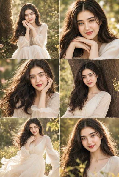 Golden forest beauty collage captures gentle elegance in six panels