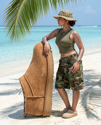 Colossal Suede Clog on a Tropical Shore