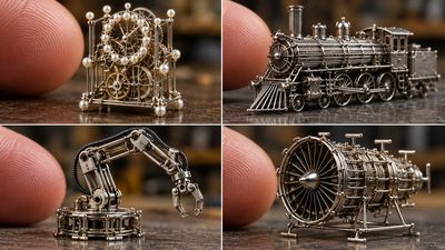 Tiny Machines Made of Pins Dwarfed by Giant Fingertip