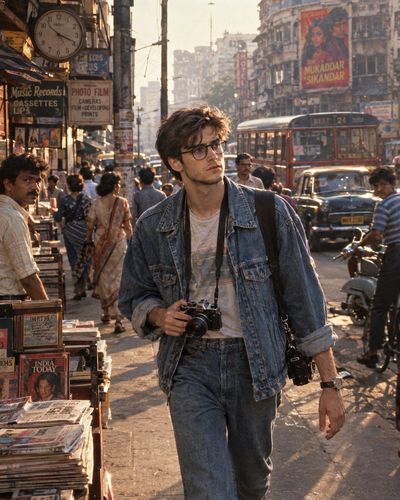 Young street photographer captures candid moments in 1980s urban city
