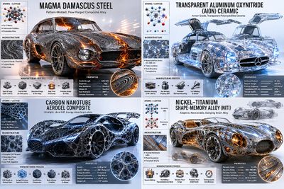 Magma Damascus Steel sculpts four classic cars in fiery grid