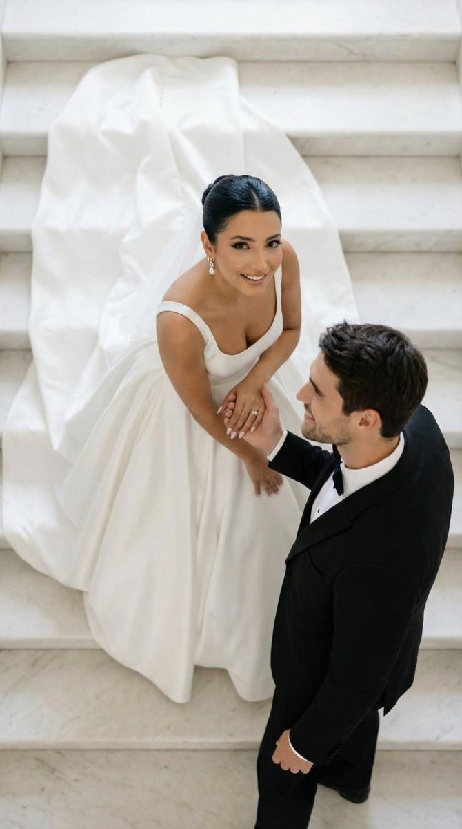 Intimate Wedding Moment: Overhead Shot of Bride and Groom