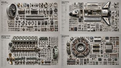 A forensic flat-lay dissects a jet engine's components with surgical precision