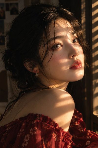 Golden Hour Shadows Dance Across Her Contemplative Gaze