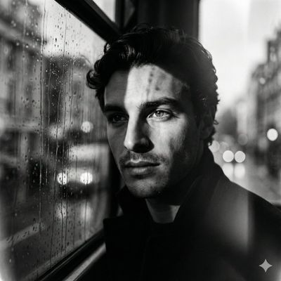 Rain-Streaked Elegance: A Portrait in Noir