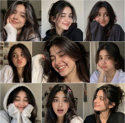 A young woman in a cozy hoodie makes playful expressions in warm sunlight.