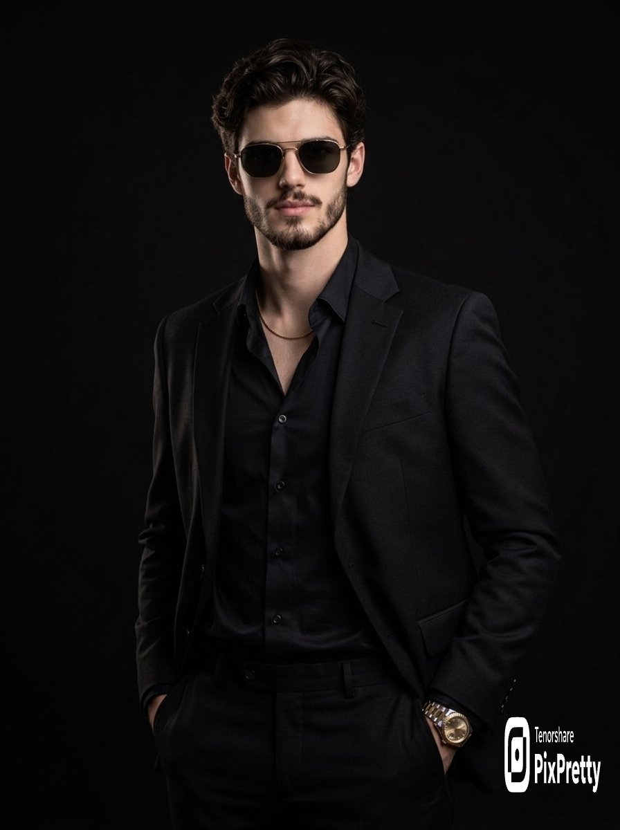 Charismatic Elegance in All-Black Fashion