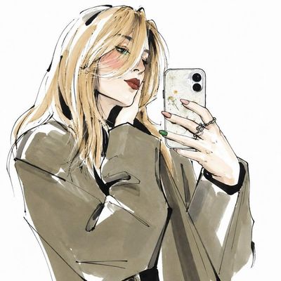 Elegant high-fashion portrait with bold ink contours and flat marker colors