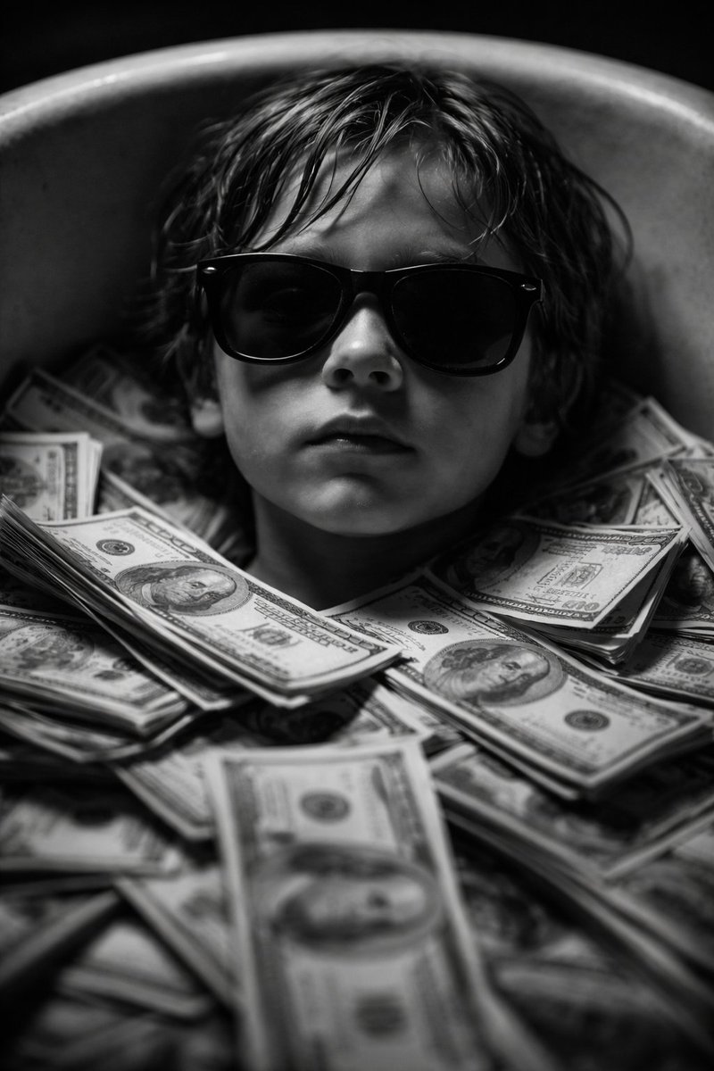 Monochrome Cinematic Close-Up: A Child's Dream Amidst Riches