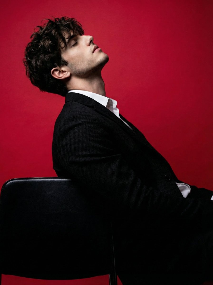 Cinematic Studio Portrait with Crimson Contrast