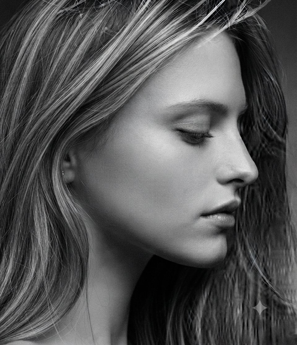 Serene side profile woman with closed eyes in soft light