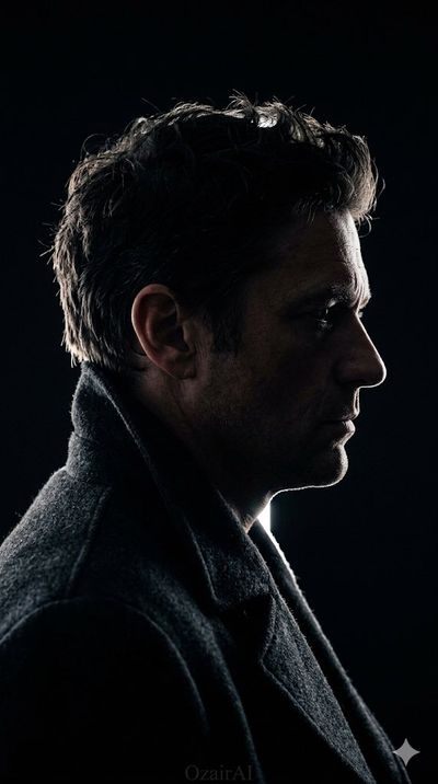 A man's silhouette profile emerges from pure black shadow