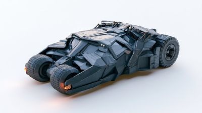 A low poly Batmobile sits isometric on a clean white background