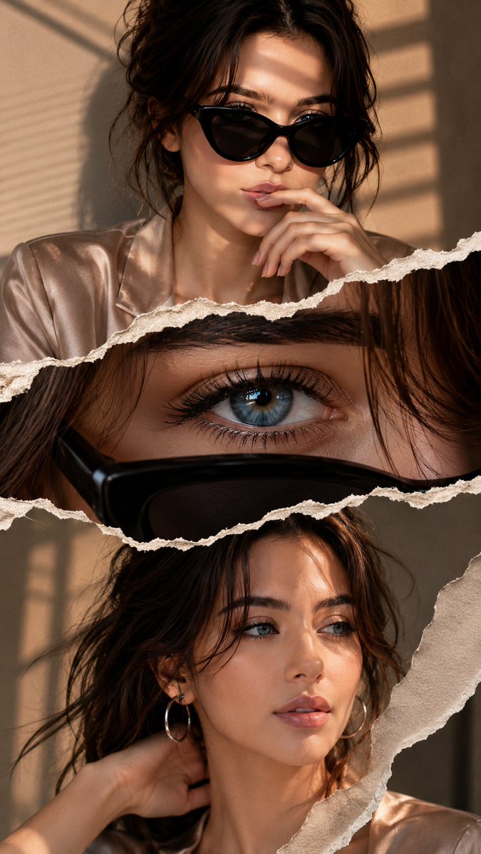 A warm-toned collage portrait with torn paper transitions