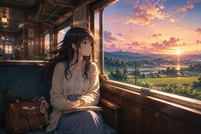 Ayesha watches fields pass while traveling to an uncertain future
