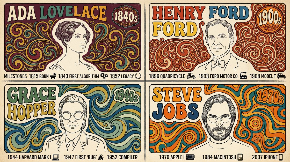 Four Legendary Founders Rendered in Vibrant Screenprint 2x2 Grid