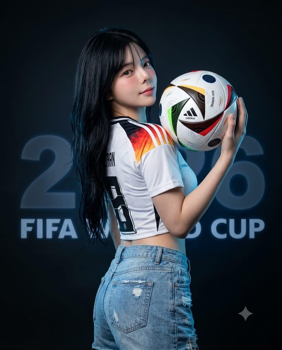 Asian woman holds Adidas ball in moody World Cup shoot