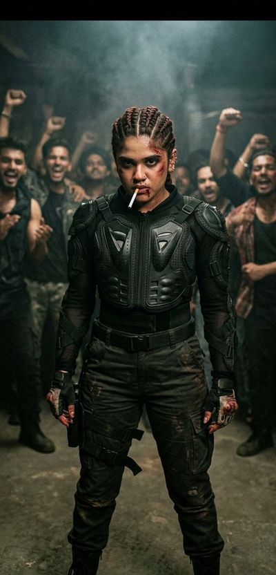 A bruised fighter smokes in the dim fight club afterglow