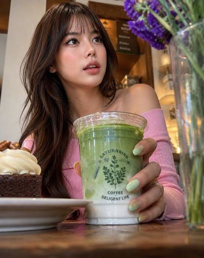 Candid Moments at the Café: Iced Matcha Delight