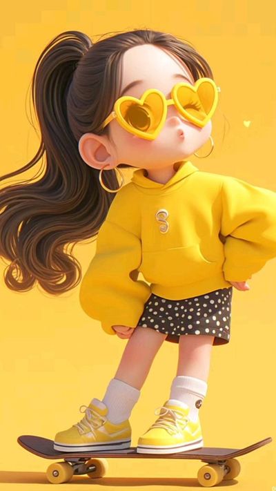 Trendy Street Café Vibes: 3D Animated Girl on a Skateboard