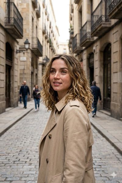 Elegant Wanderer in a Timeless European Alley