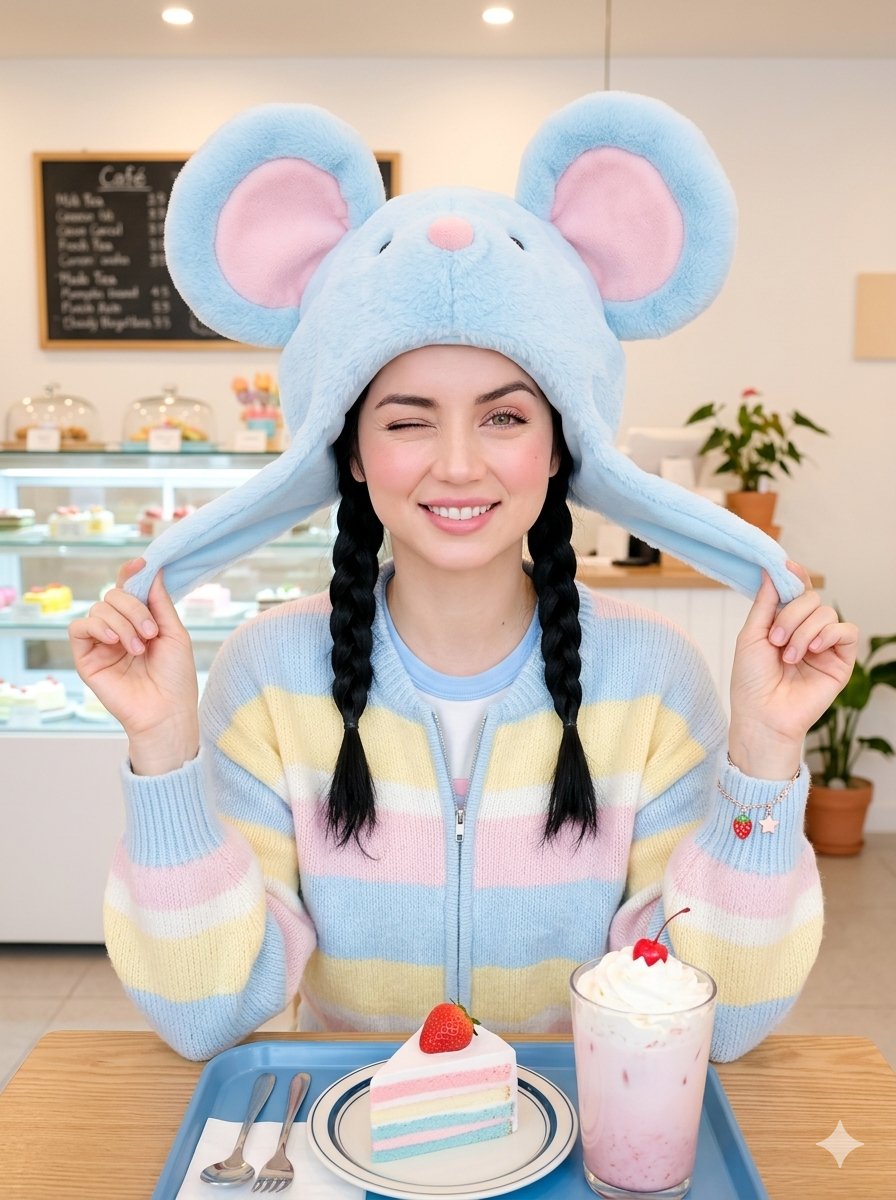 Playful Café Portrait in Pastel Comfort