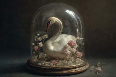Porcelain Elegance Encased in Glass Bell Jar