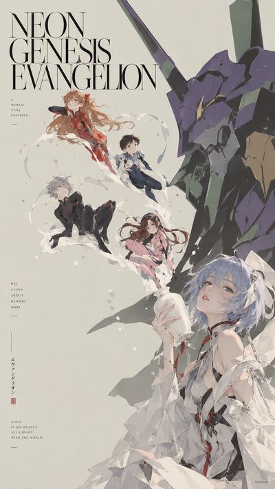 Minimalist anime editorial poster with porcelain vase and flowing smoke
