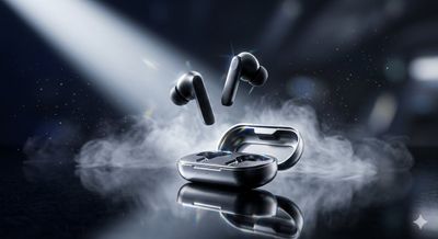 Futuristic Luxury: Wireless Earbuds in a Dreamlike Scene