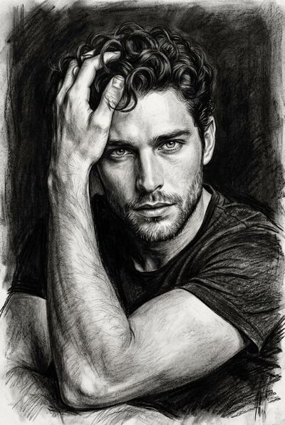 Intense Charcoal Portrait of a Thoughtful Man