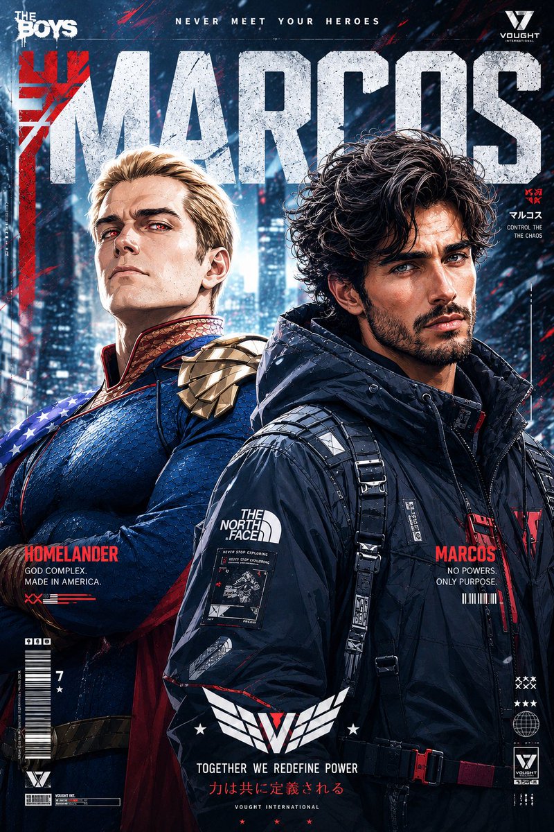 Homelander and Marcos strike a dynamic techwear duo pose