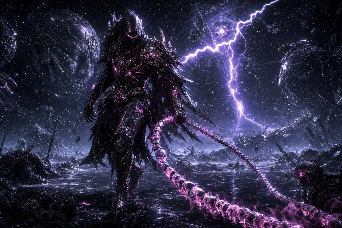 Obsidian Hunt stalks frozen battlefield with neon magenta fractures