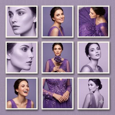 Elegant 3x3 Collage Showcasing a Model's Versatile Beauty