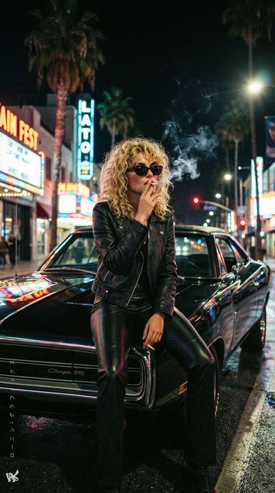 Midnight Rebel: Neon-Lit Femme Fatale