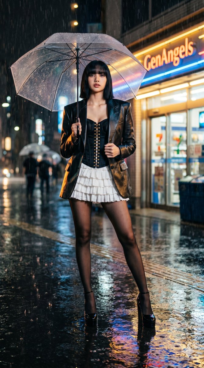 Urban Elegance: A Night of Fashion in the Rain