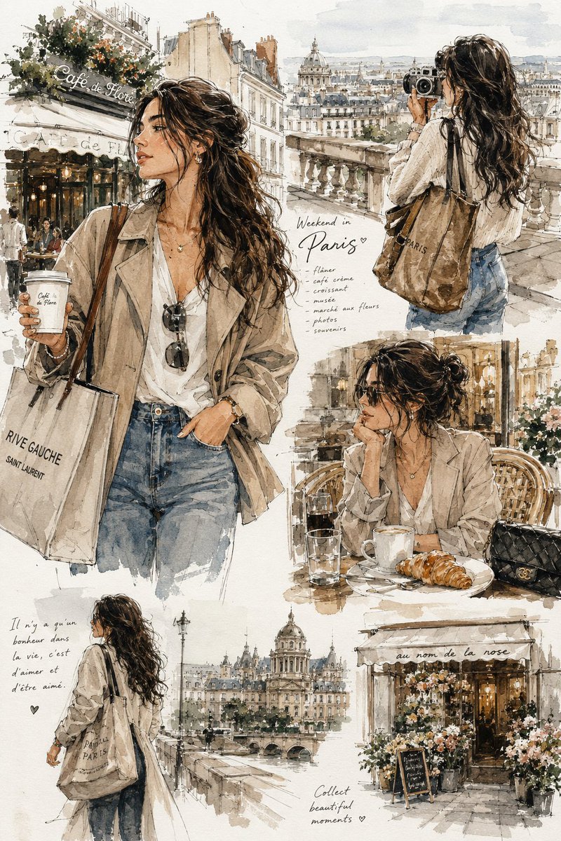 A stylish young woman sketches in a cozy Paris café