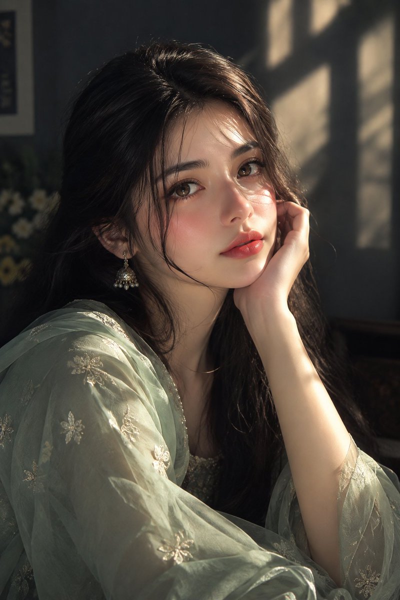 Sunlight Caresses Her Dreamy Gaze in Cinematic Portrait