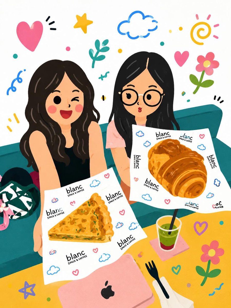 Two best friends share pastries in a cozy café scene