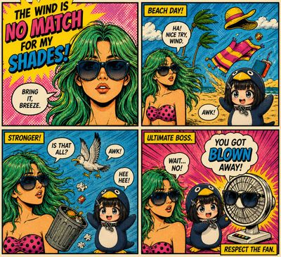 Retro Beach Showdown: Shades vs. Wind