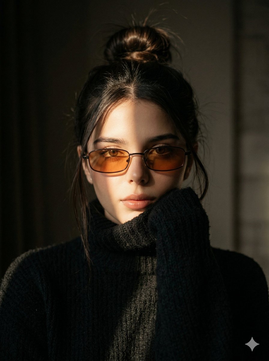 Cinematic Portrait of a Young Woman in Moody Indoor Light