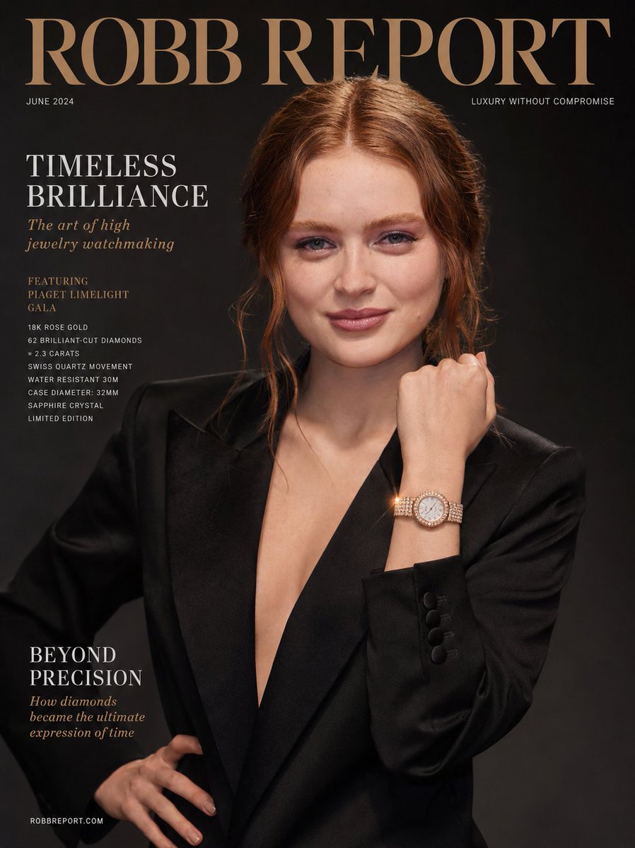 Korean model in a black blazer showcases a diamond gold watch.