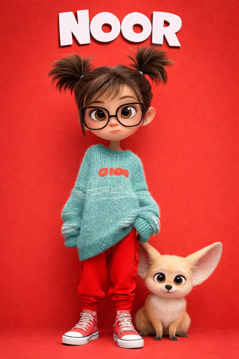 Charming Pixar-Inspired Girl with a Fennec Fox Buddy