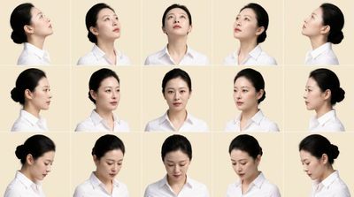 Fifteen-Panel Grid Shows Head Tilt Variations in a Portrait Study