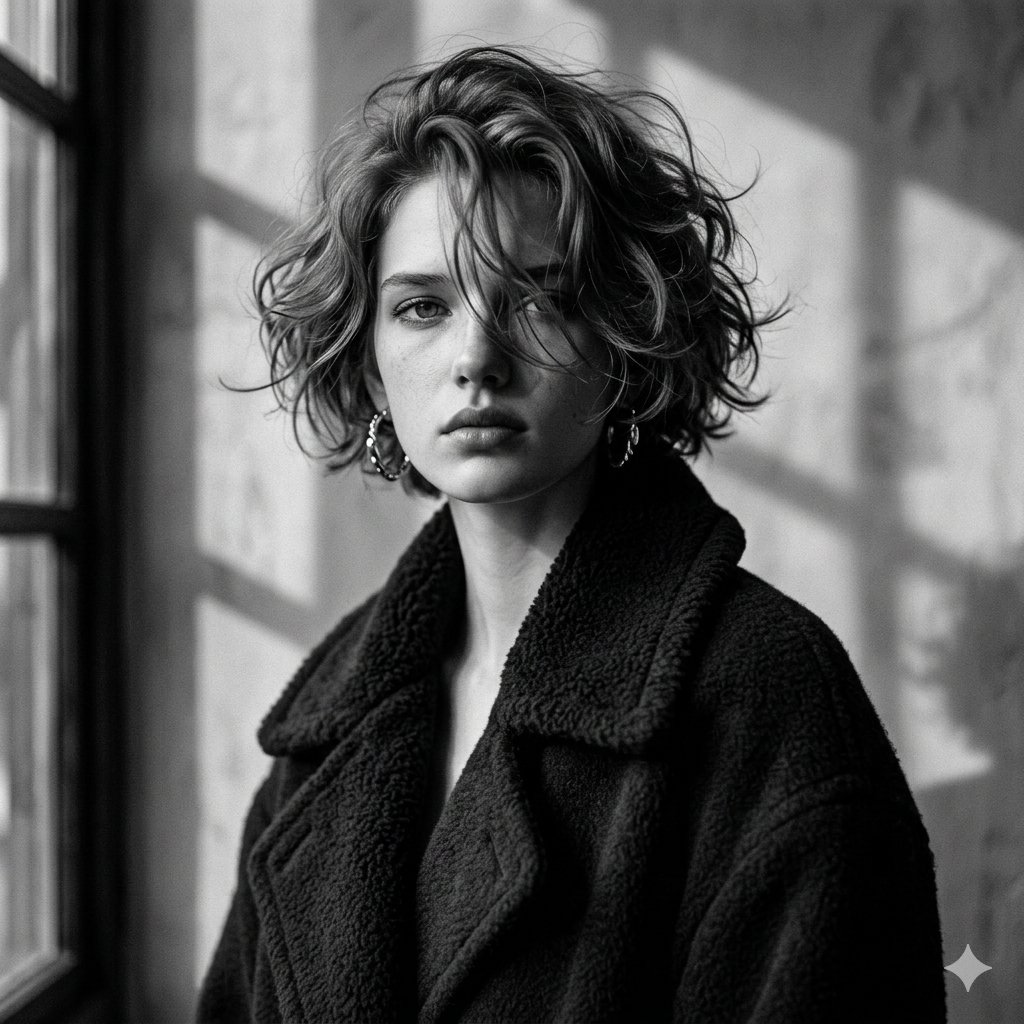 Monochrome Introspection: Moody Portrait in Shadows