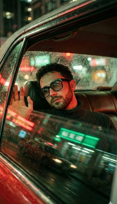 Neon Night Reflections: A Wong Kar-wai-Inspired Taxi Scene