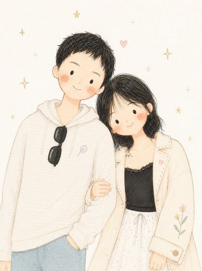 Young couple in cozy cafe scene enjoys golden afternoon sunlight
