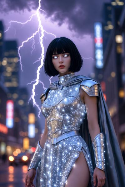 Electric Elegance: Futuristic Superheroine in Silver
