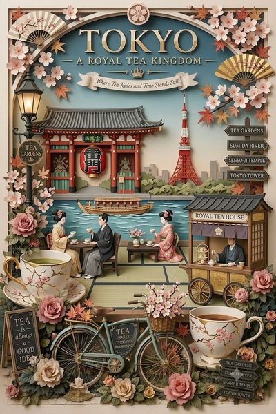 Tokyo royal tea kingdom papercraft diorama glows with intricate layers